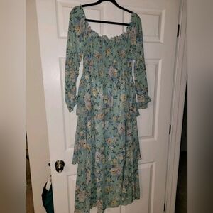 XXL Floral Print Off The Shoulder Layered Hem Dress